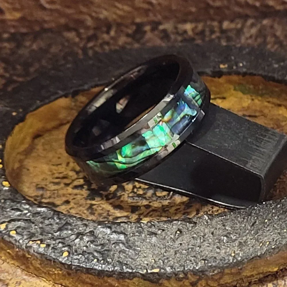 Personalized Engraved Men's Abalone Tungsten Promise Ring - Promise Ring For Him